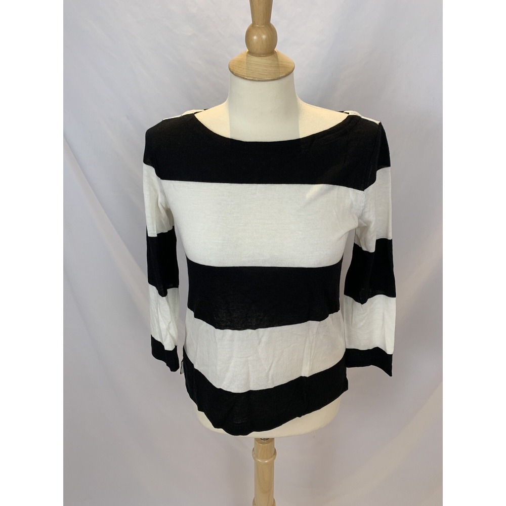 J Crew Linen Blend Pullover Sweater Women's XXS Black & White Striped